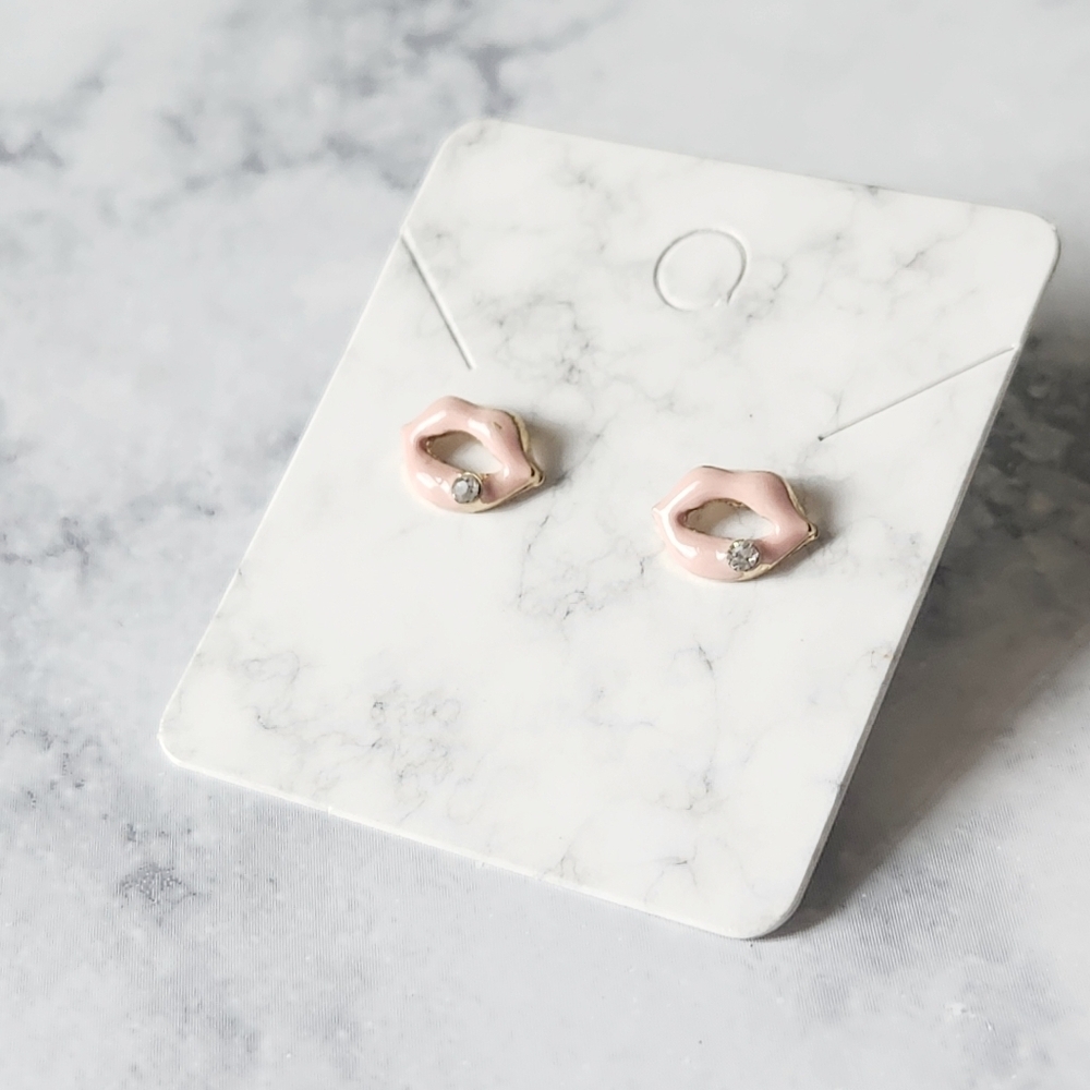 Blush Pink Sexy Kiss Lip Stud Earrings Crystal Accent